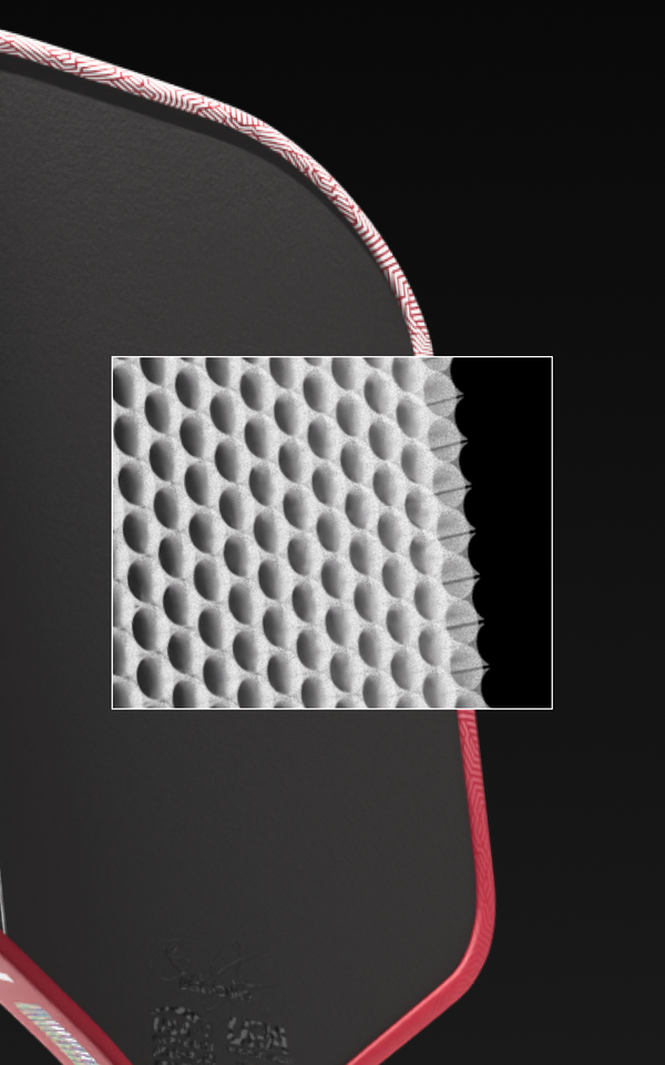 Close up of the textured Honeycomb Core inside a JOOLA Perseus Pro V.