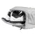 Gray shoe bag with a pair of black and white sneakers inside on a white background.