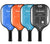 White background, product image of four JOOLA Trainer pickleball paddles. Blue, Orange, Teal and Black.