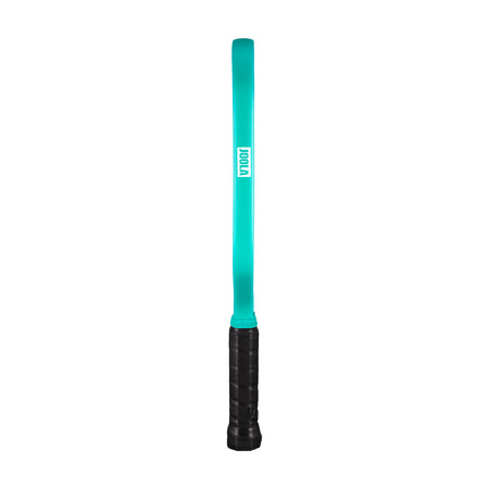 White background, view of the teal edge guard on the JOOLA Vice Hyperion pickleball paddle.