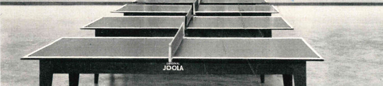 Vintage image of a line of JOOLA table tennis tables.