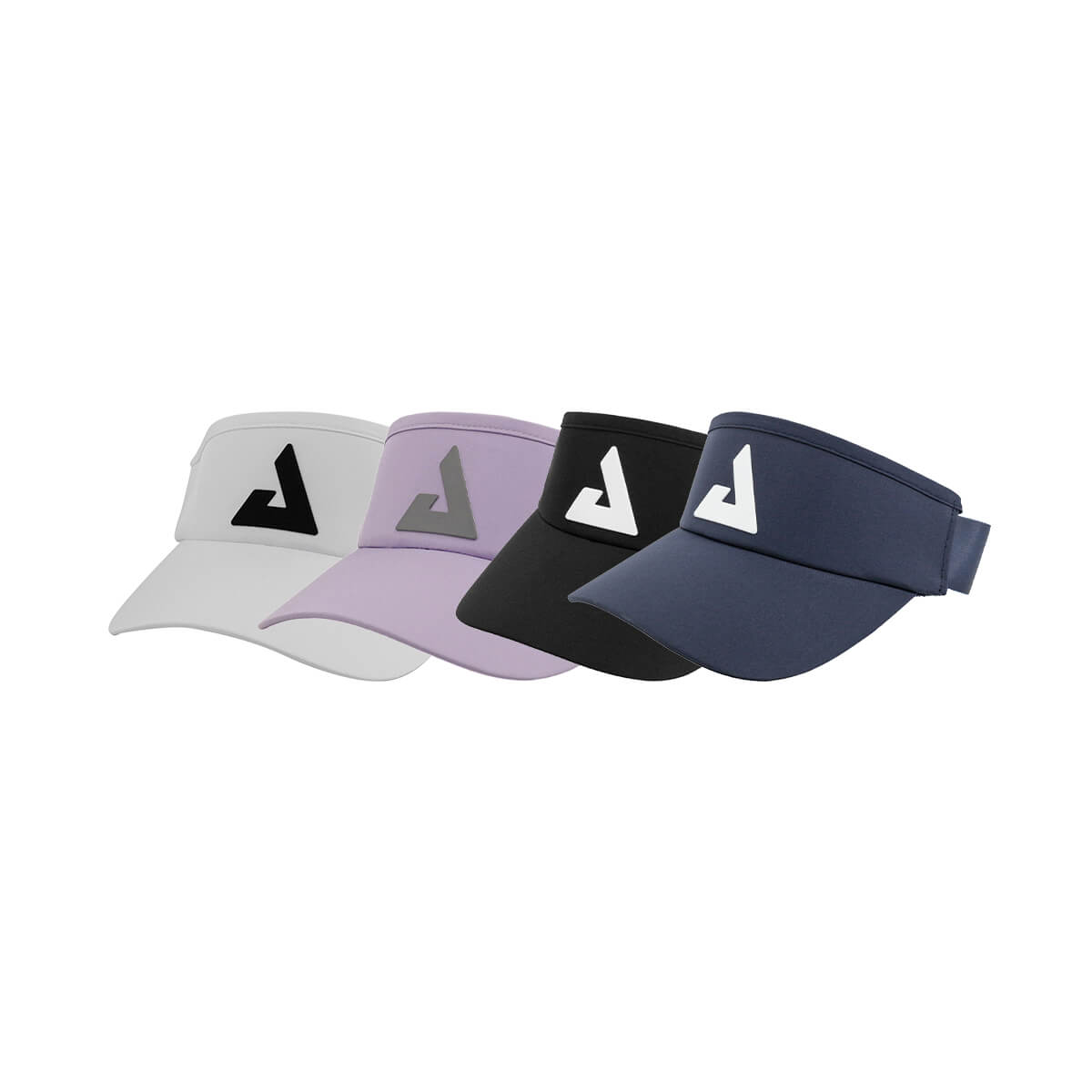 White Background Image: JOOLA Scorpeus Visors in White, Light Purple, Black, and Navy (Left to Right)