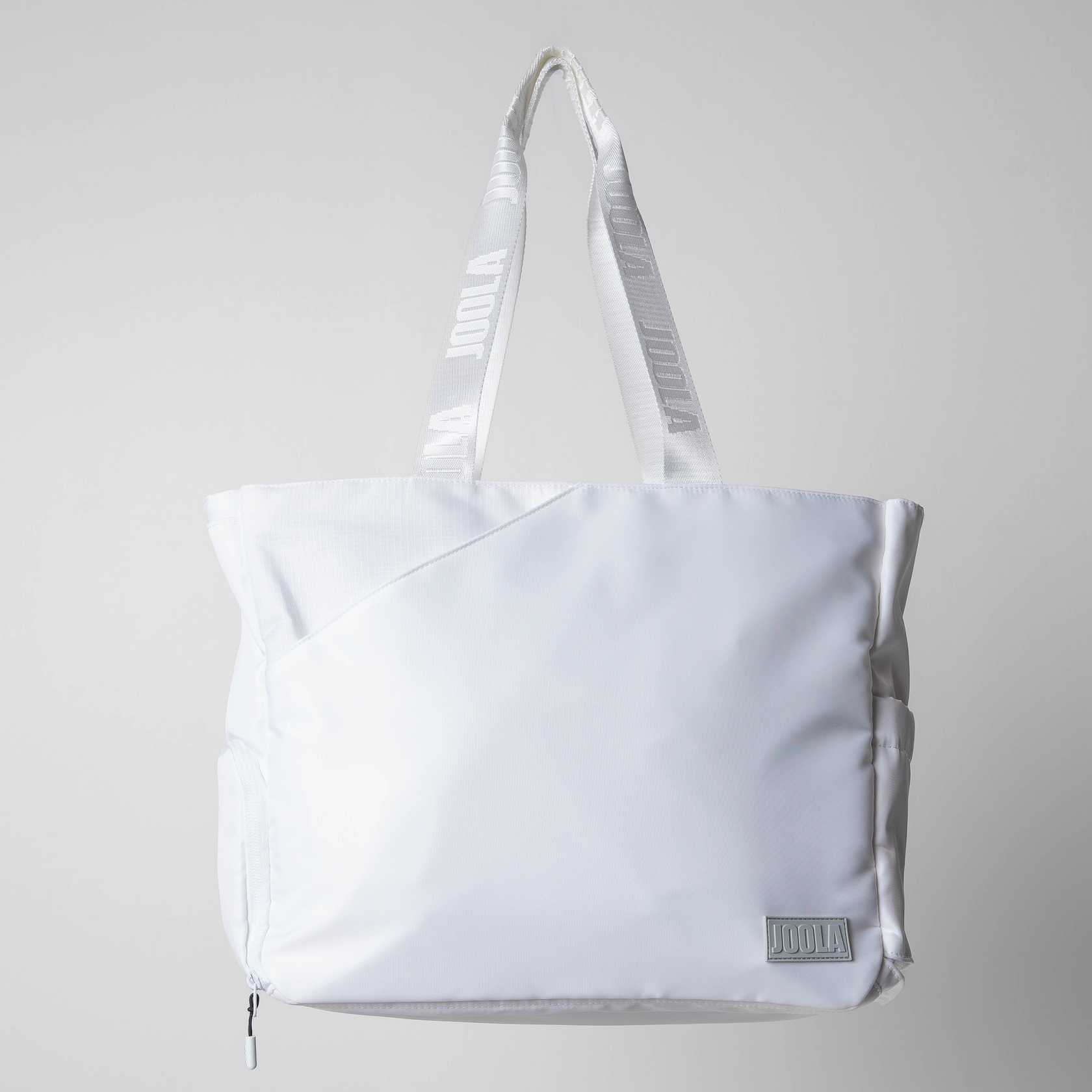 Gray background, image of the JOOLA Tote Bag, White.