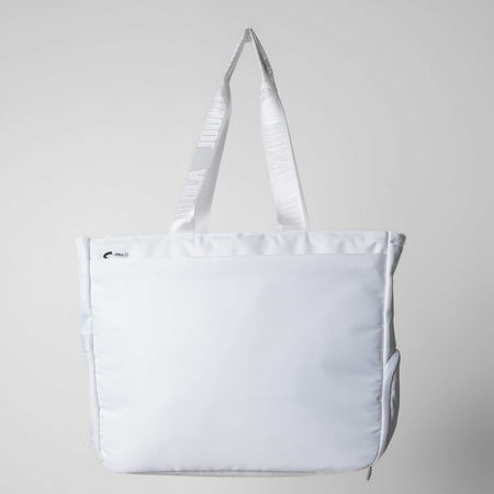 Gray background, image of a white JOOLA Tote Bag.