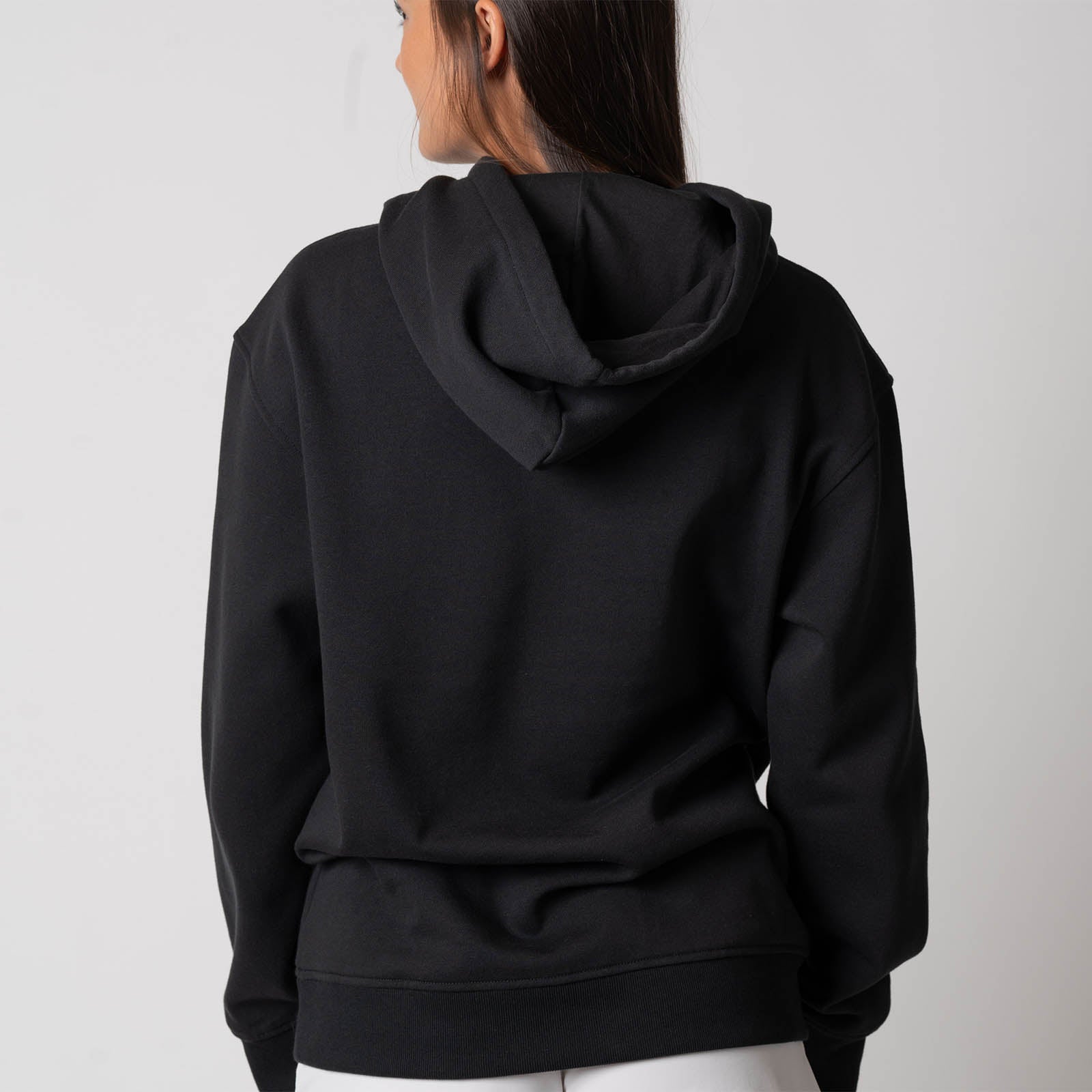 Image showing the back of the JOOLA Unisex Fleece Hoodie, Black.