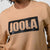 Close up of the JOOLA logo on a Latte Colored Fleece Sweatshirt.