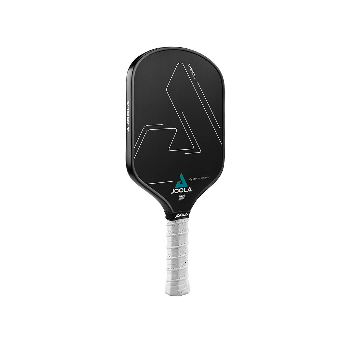 White Background Image: Product image of the JOOLA Vision CGS 16 mm Pickleball Paddle. Black paddle surface.