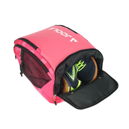 Image: JOOLA Vision II Deluxe Backpack in Pink's shoe compartment (shoes not included) #Pink