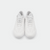 White backgound, image showing the top view of a pair of JOOLA TT SM4SH table tennis shoes, white and gray.