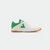 White background, product image of a white and green colorway for the JOOLA TT SM4SH table tennis shoe.