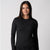 Image of a female model wearing the JOOLA Women's Court Long Sleeve Shirt, Black.