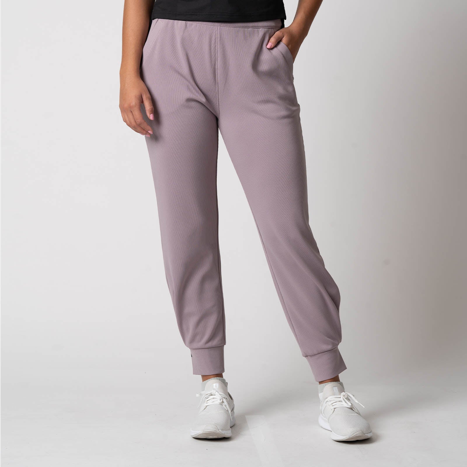 Image showing a pair of JOOLA Women's Ribbed Joggers, Dusty Mauve.