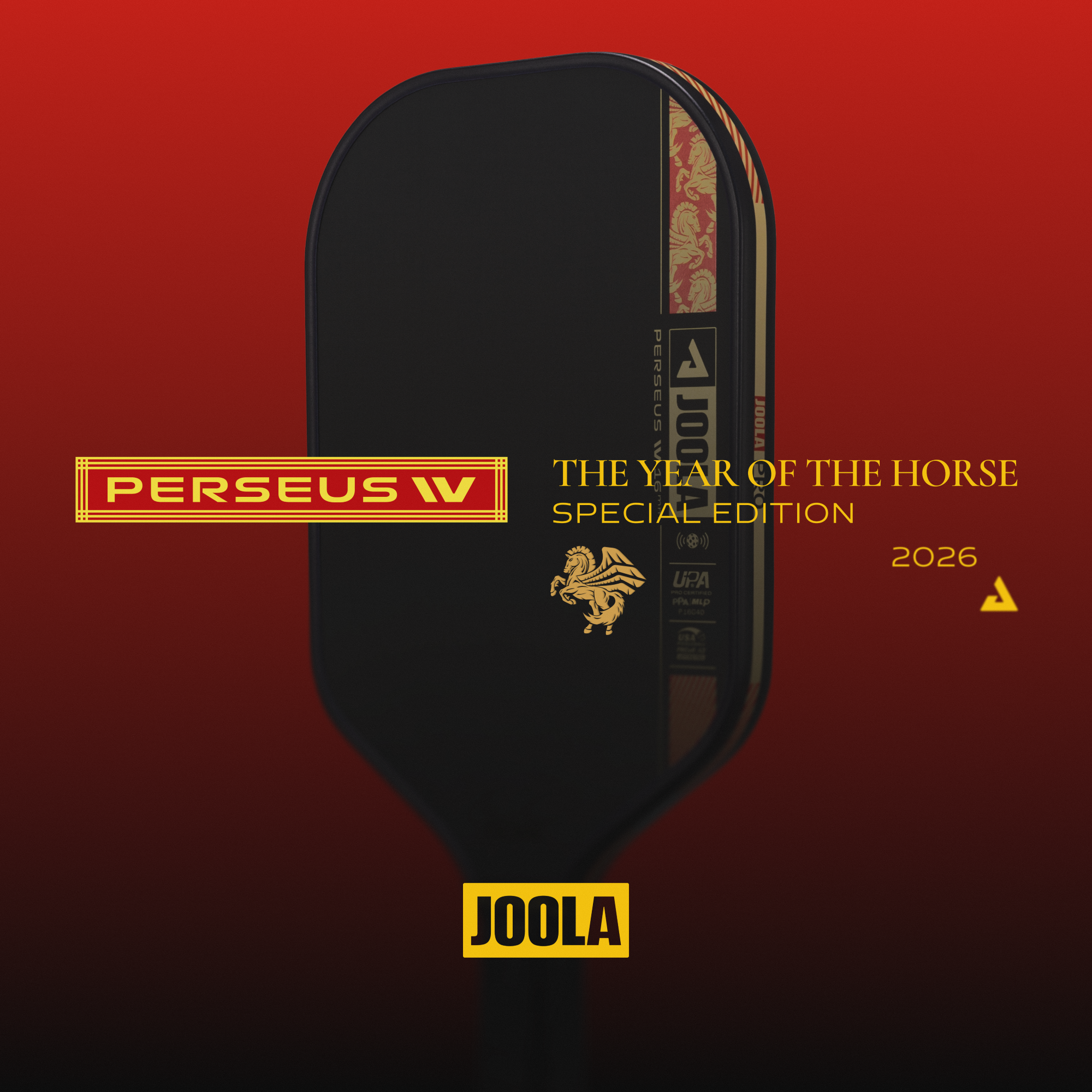 Red and black gradient background, image promoting The Year of the Horse Special Edition Perseus Pro IV.