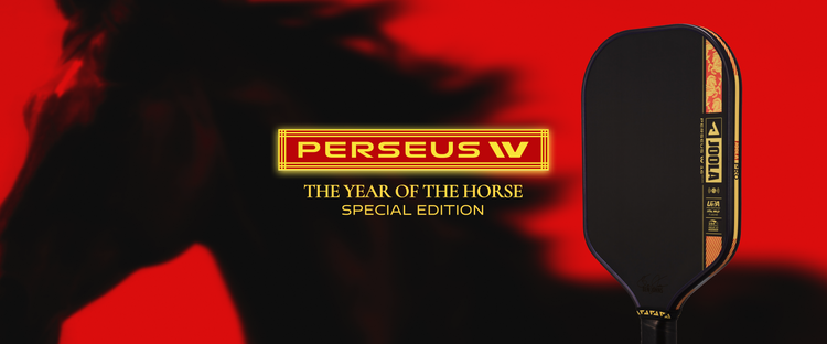 Horizontal image promoting the JOOLA Perseus Pro IV - The Year of the Horse Special Edition pickleball paddle.