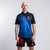 Model wearing a JOOLA Zephir table tennis shirt, black and blue.