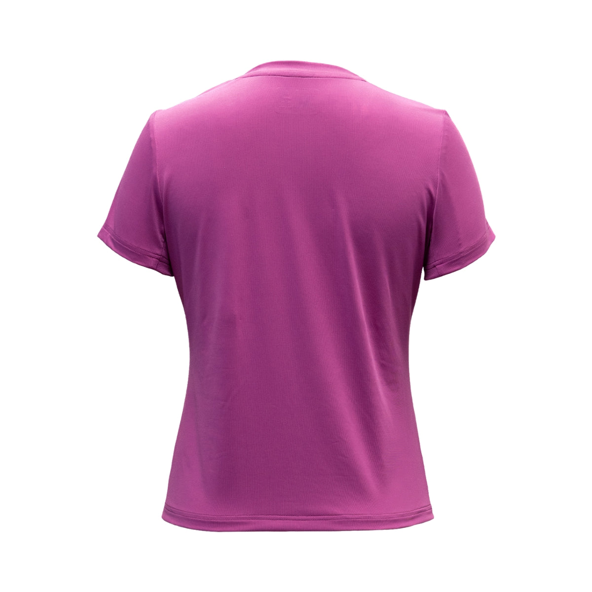 White background, product image showing the back of a purple JOOLA Leopard Gradient Feminina table tennis shirt.