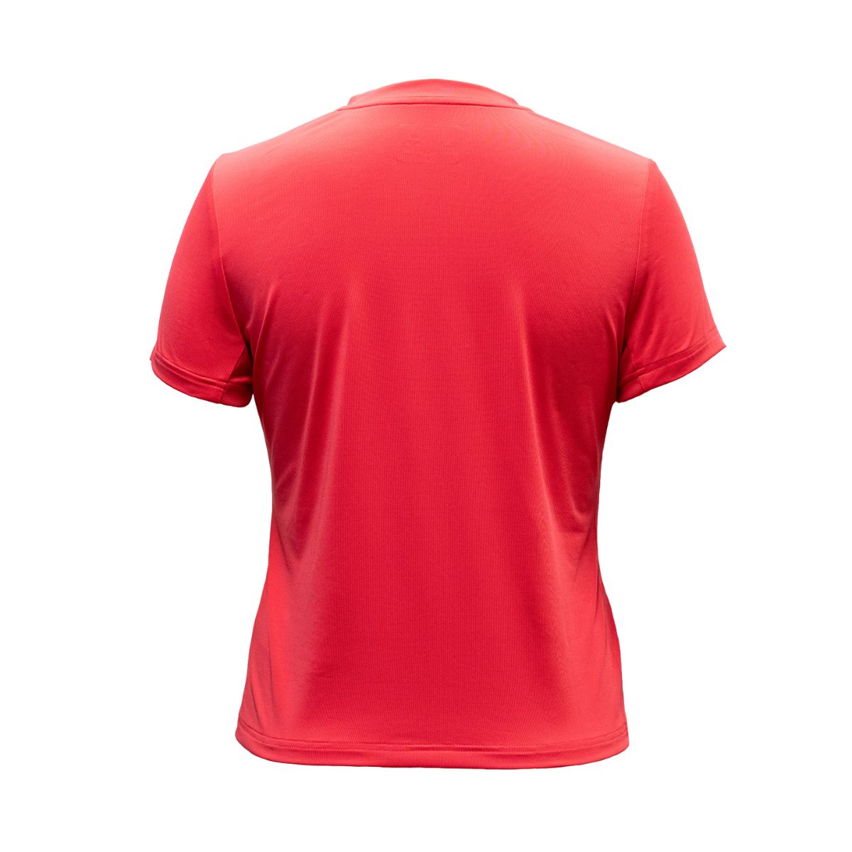 White background, product image showing the back of a JOOLA Caniseta Feminina Raseberry colored table tennis shirt.