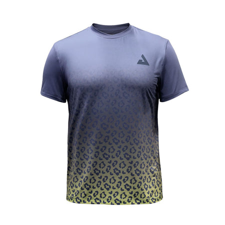 White background, product image showing a JOOLA Camiseta Leopard print table tennis shirt.