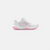 White background, product image showing the inside of a JOOLA Women's R4LLy pickleball shoe, pink and white colorway.