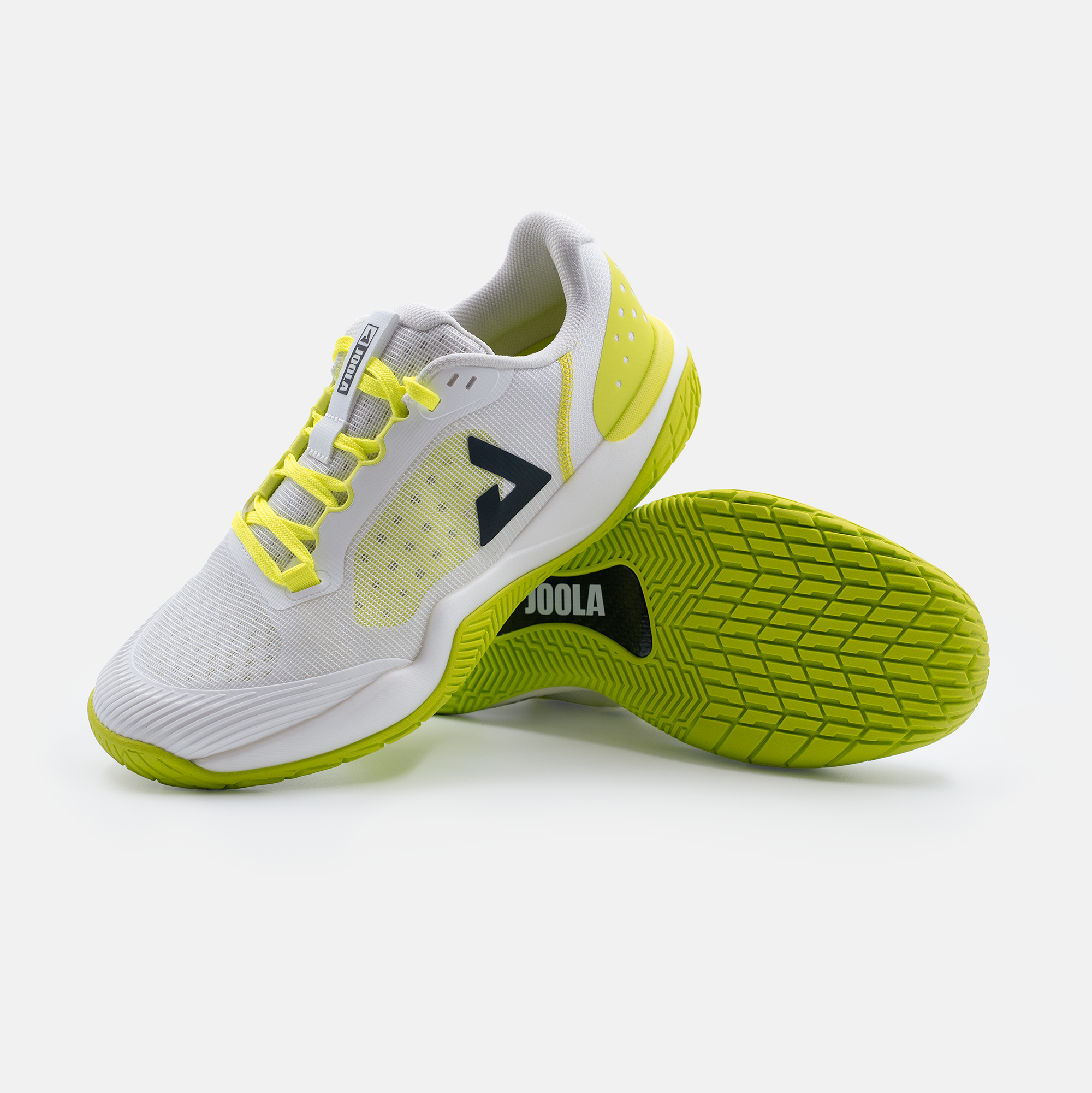 White background, product image of the Men's R4LLy pickleball shoe in lime, white and black colorway.