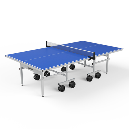 Product image of the J500X table tennis table. Blue surface with JOOLA trinity logo branding.