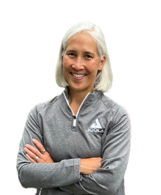 Person wearing a gray JOOLA jacket with arms crossed on a white background