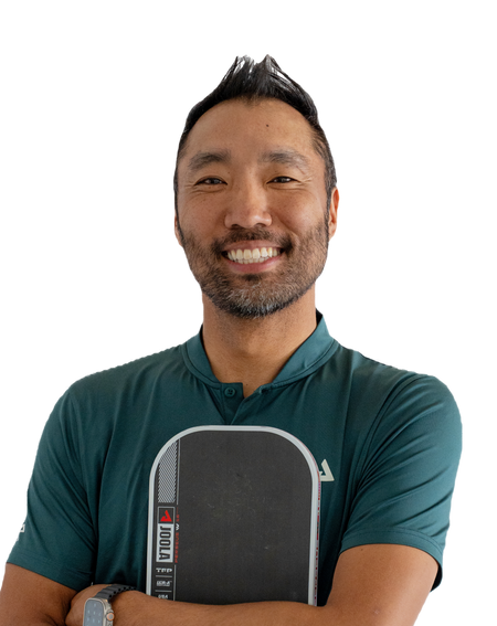 Vector image of JOOLA Pro Chuck Taylor holding a JOOLA Pro IV pickleball paddle.