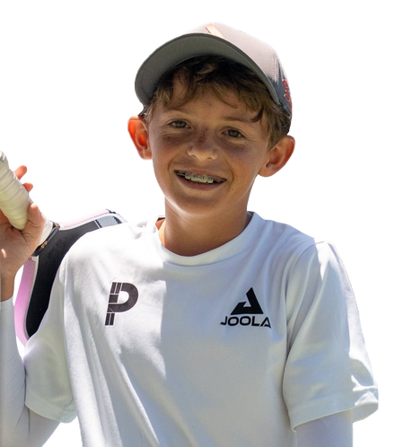 Vector image, JOOLA Junior Jack Loughridge holding a JOOLA Perseus Pro IV.