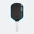 White background, image of the JOOLA Hyperion Pro V pickleball paddle, white handle, blue and white edge guard and black surface.
