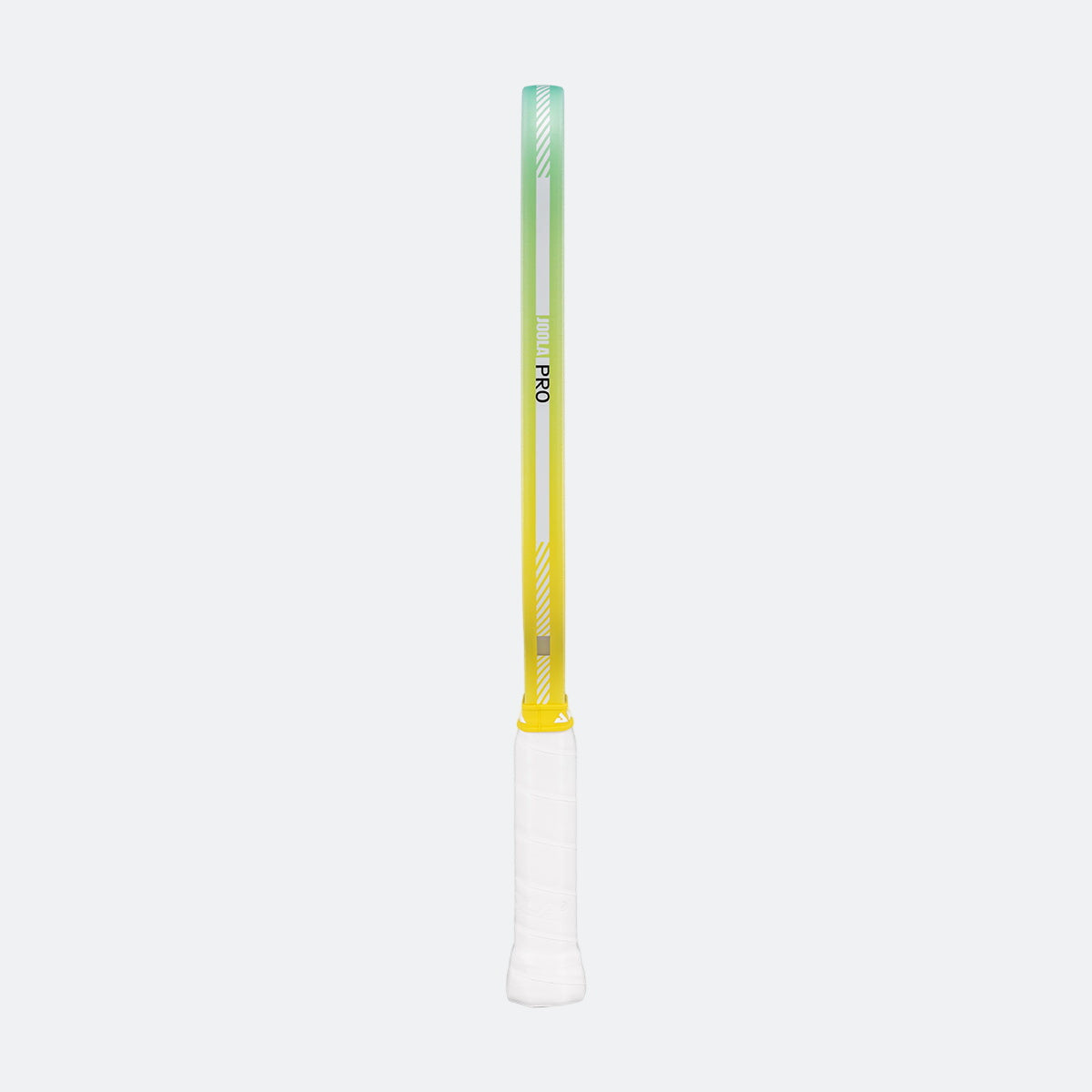 Pickleball paddle with gradient yellow to green handle on a white background.