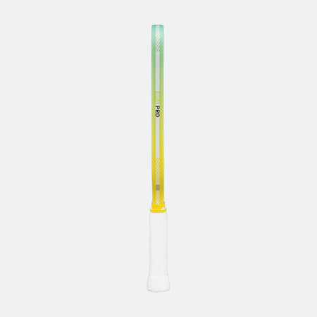 Pickleball paddle with gradient yellow to green handle on a white background.