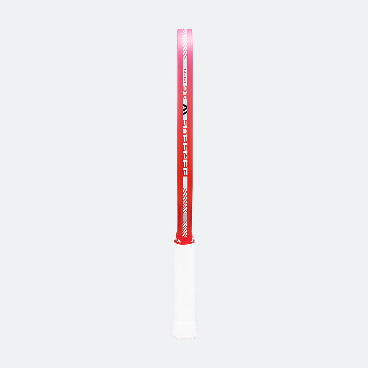 Red and white pickleball paddle edge guard on a white background