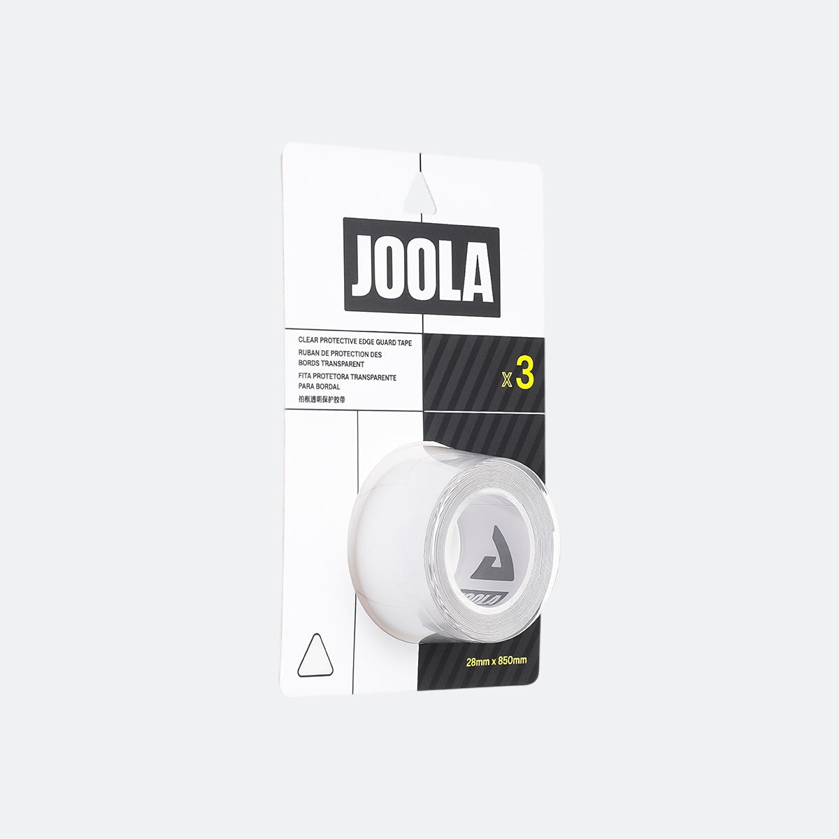 White background, angled view of a package of JOOLA Clear Edge Guard Tape.