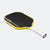 Yellow and black pickleball paddle on a white background