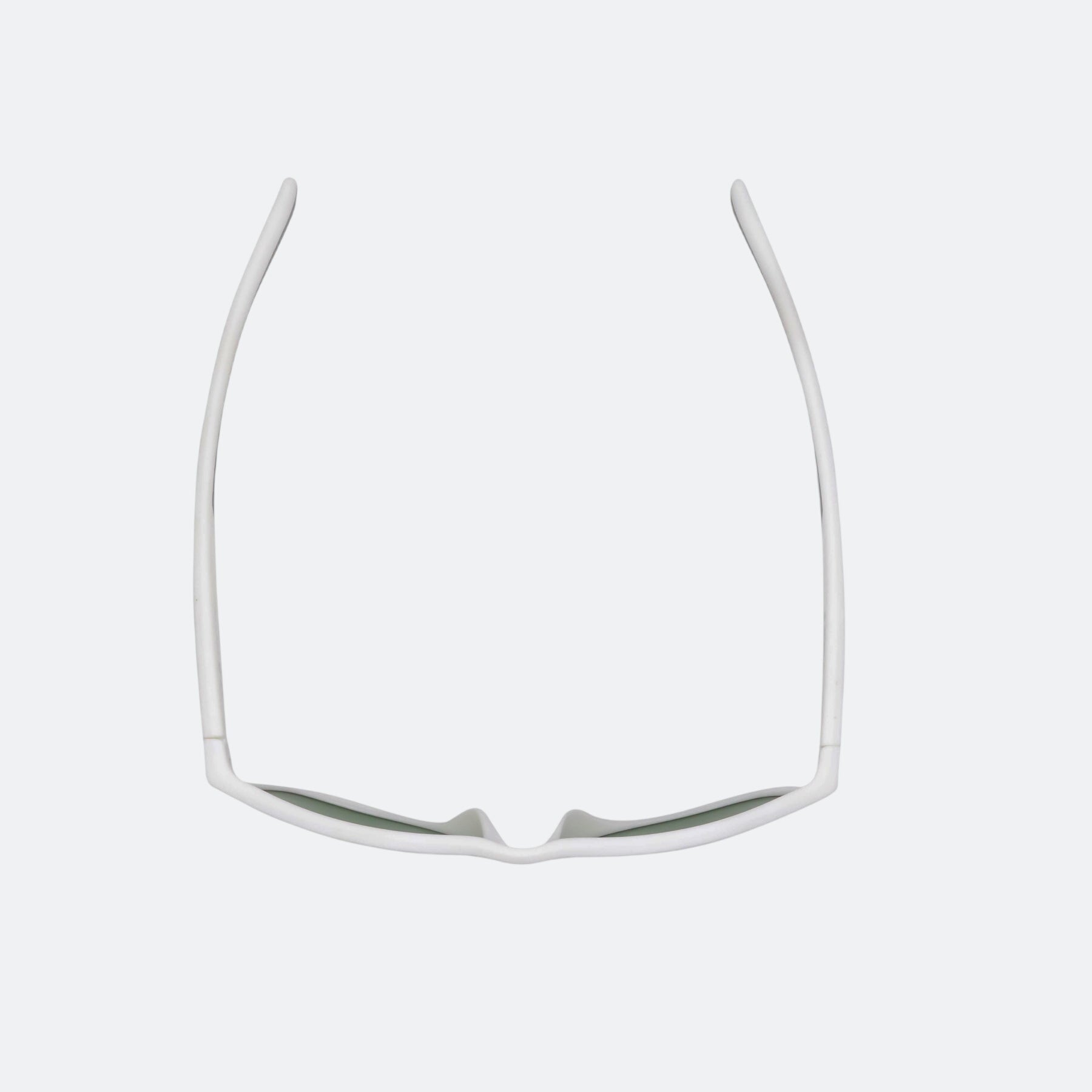 A view looking down at the JOOLA RJX Lite eyewear, matte white.