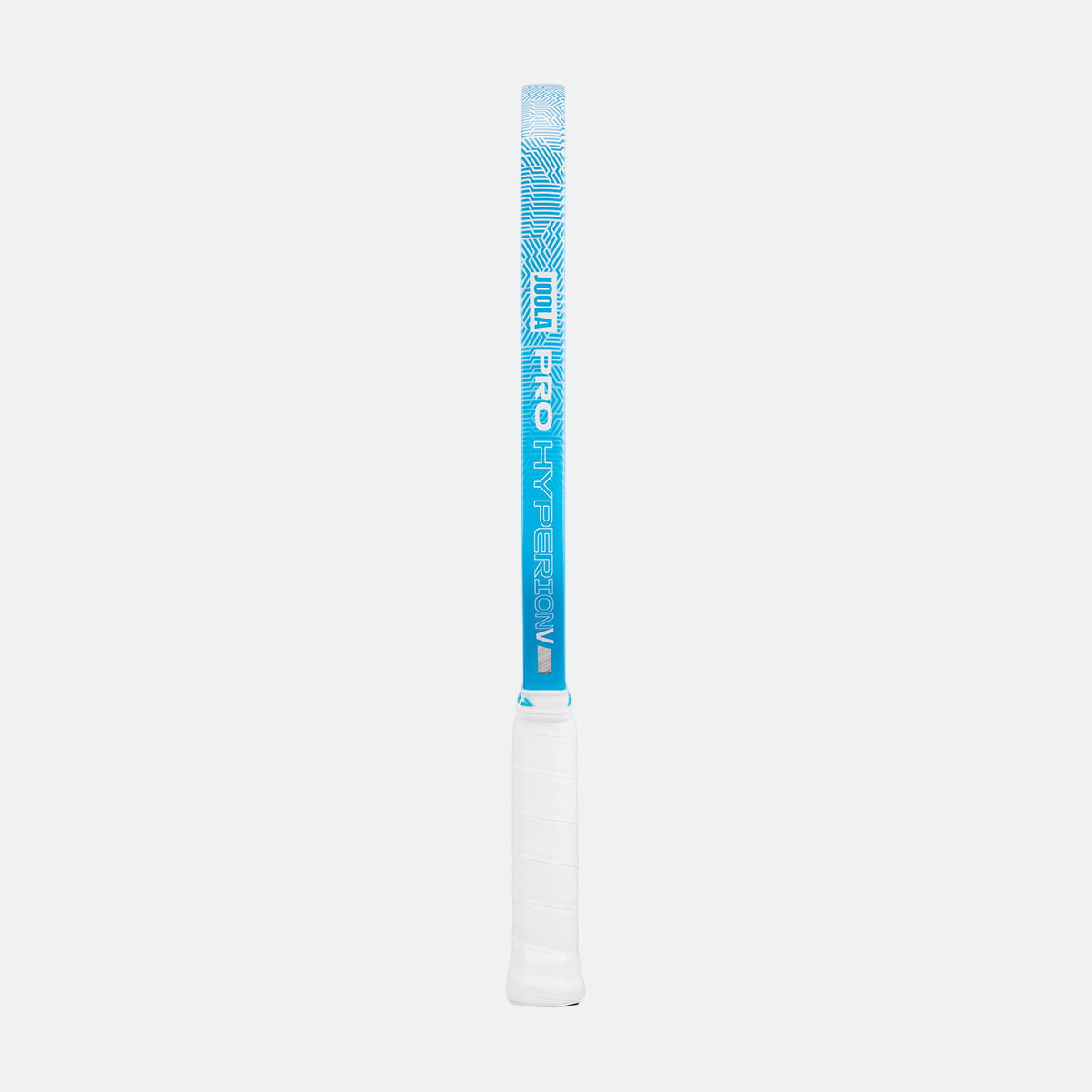 White background, image of the blue and white edge guard on the JOOLA Hyperion Pro V.