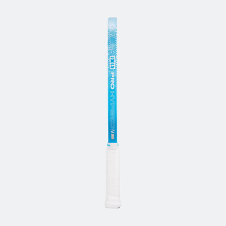 White background, image of the blue and white edge guard on the JOOLA Hyperion Pro V.