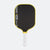 White background, product image of a JOOLA Scorpeus Pro IV pickleball paddle, yellow edge guard and white handle.