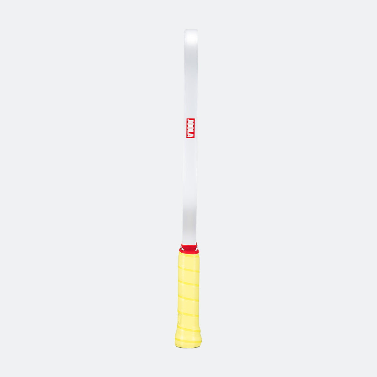 White background, product image showing the white edge guard and yellow handle on the JOOLA Perseus Astral pickleball paddle.