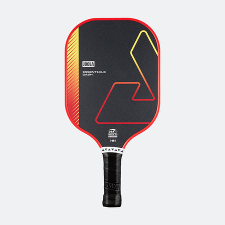 White background, product image of a red JOOLA Essentials Dash pickleball paddle.