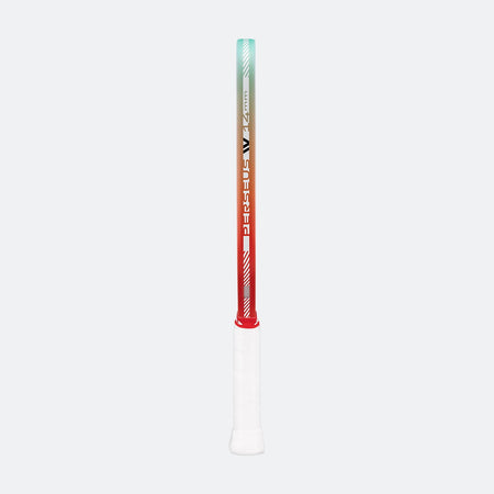 Gradient-colored JOOLA pickleball paddle edge guard with red at one end and blue at the other on a white background.