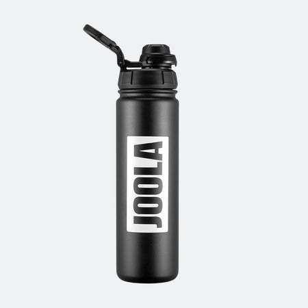 Black water bottle with 'JOOLA' logo on a white background.
