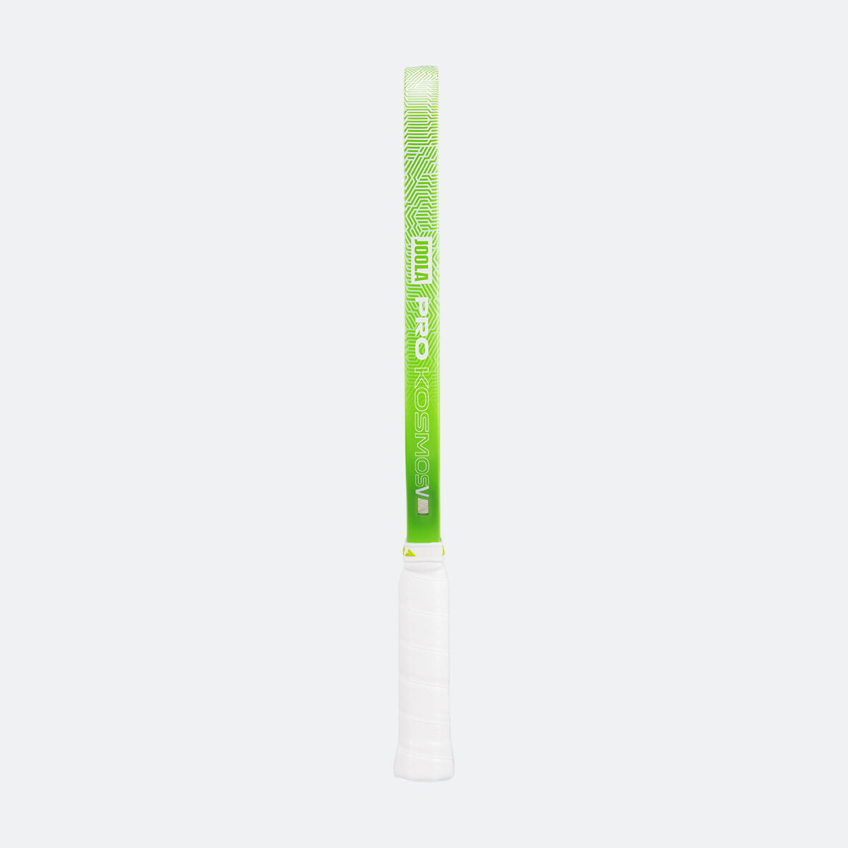 White background photo, image of the green edge guard on the JOOLA Kosmos Pro V pickleball paddle.