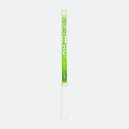 White background photo, image of the green edge guard on the JOOLA Kosmos Pro V pickleball paddle.