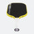 Yellow and black pickleball paddle with white handle on a white background