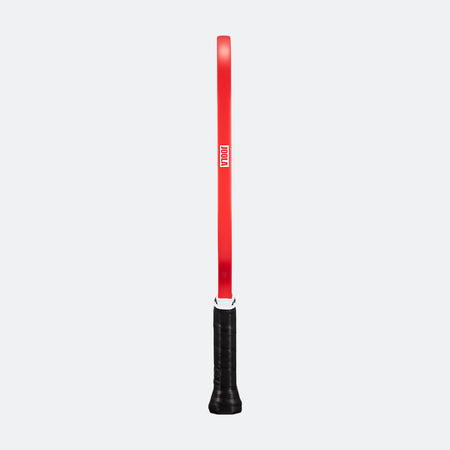 White background, image of the JOOLA Essentials Dash pickleball paddle's red edge guard, also pictured is the black handle.