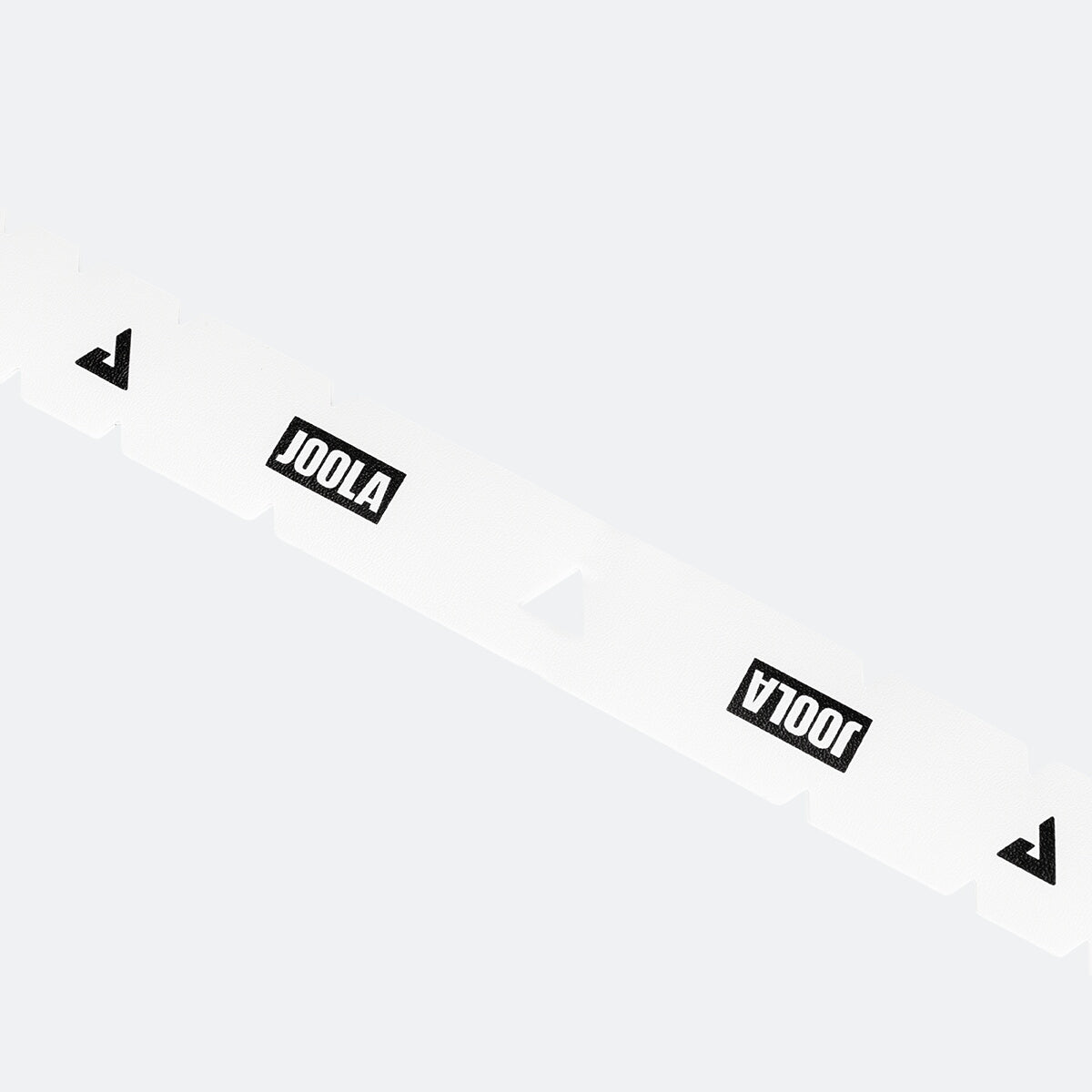 Image of a strip of JOOLA protective edge guard tape, white and black with JOOLA logo.