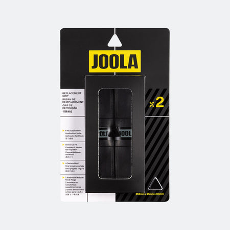 White background, Image of a two pack of JOOLA Feel-Tec replacement grip in black.