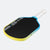 Pickleball paddle with black surface, yellow rim, and white handle on a white background.
