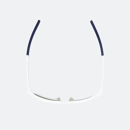 Product image showing the JOOLA RJX Enhance eyewear from above. The glasses are white.